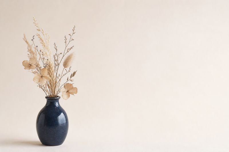 Navy ceramic vase with dried flowers